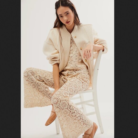 BNWT Spell Helena Crochet Lace Flare Bell Bottom Pants Boho Organic Cotton S - Picture 4 of 11